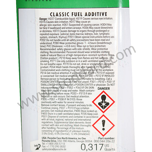 00004420622 - Porsche Classic Fuel Additive. Stabilizes Gas And Protects Fuel System For Storage. for Porsche 