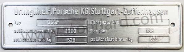 00070110102 - 356 / Chassis Identification Plate For 356 Prea for Porsche 