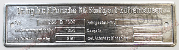 00070110104 - Chassis Identification Plate For 356 B 1600 Heizeinrichtung (heating Device) Type Is Blank for Porsche 
