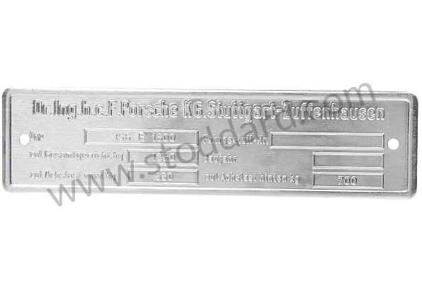 00070110104 - Chassis Identification Plate For 356 B 1600 Heizeinrichtung (heating Device) Type Is Blank for Porsche 