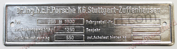 00070110104GW - Chassis Identification Plate For 356 B 1600 Heizeinrichtung (heating Device) Type Is Blank - Kit Bundle for Porsche 