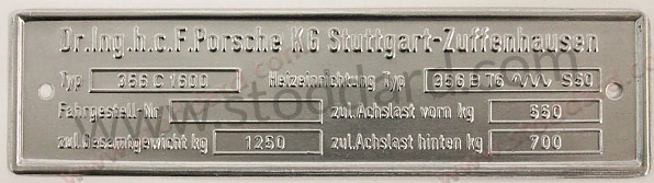 00070110106 - Chassis Identification Tag 356C / 1600 Reutter for Porsche 