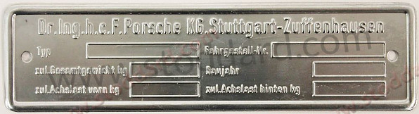 00070110108 - Chassis Identification Tag, Blank For 911 / 906 for Porsche 