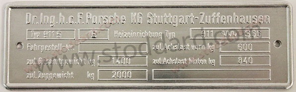 00070110114 - Chassis Identification Tag 911 S E 2.4 Liter 911 1972-1973 for Porsche 