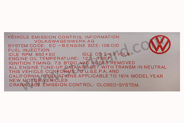 022133033 - Emissions And Timing Decal For 914 02213303 for Porsche 