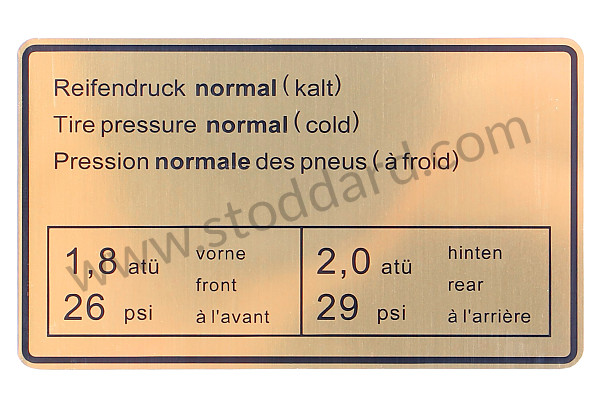 90100650500 - Tire Pressure Decal Non USA Cars 1969-1972. for Porsche 
