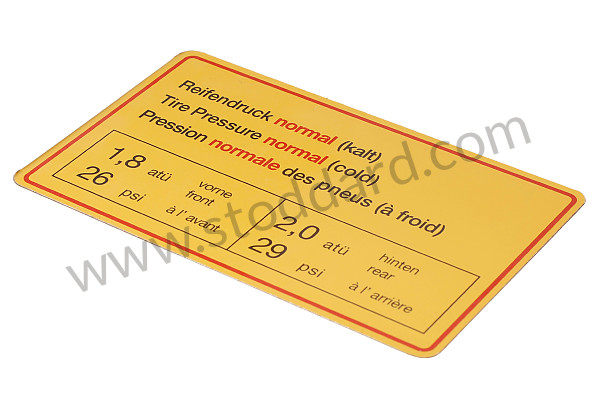 90100650500R - Tire Pressure Decal, Red Border. 911 1965-1968 for Porsche 