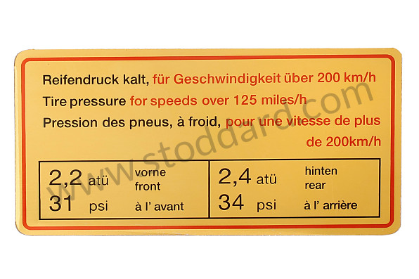 90100650700R - 200km/Hr Tire Pressure Decal, Red Border For 1967 911s for Porsche 