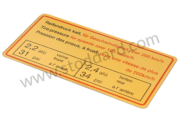 90100650700R - 200km/Hr Tire Pressure Decal, Red Border For 1967 911s for Porsche 