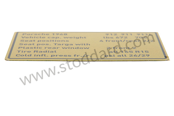 90100651200 - Vehicle Capacities And Tires Decal. 1968 911 912 for Porsche 