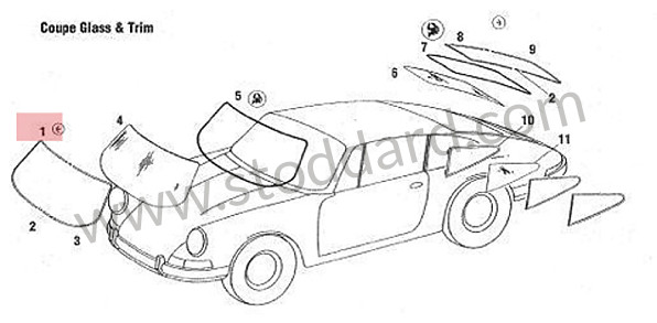 90154191220 - Front Windshield Trim, Right, Bright Aluminum. 911 912 1965-1977. . for Porsche 