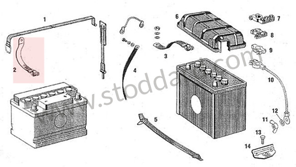 90161190221 - Battery Negative Ground Strap 911, 1969-73 for Porsche 