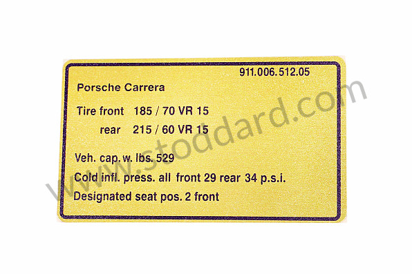 91100651205 - Tire Pressure Decal For Carrera Rs 2.7 2.7rs for Porsche 
