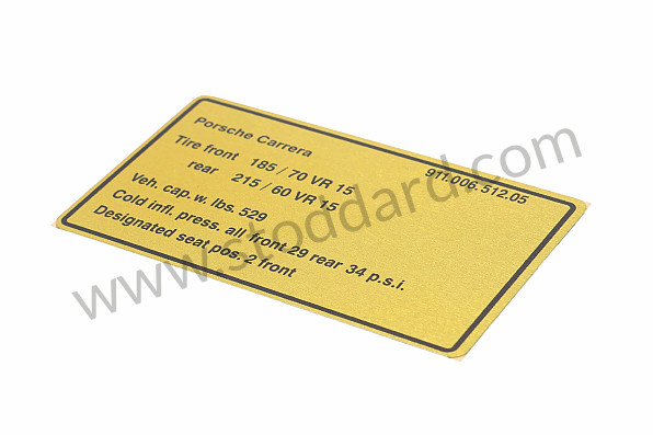 91100651205 - Tire Pressure Decal For Carrera Rs 2.7 2.7rs for Porsche 