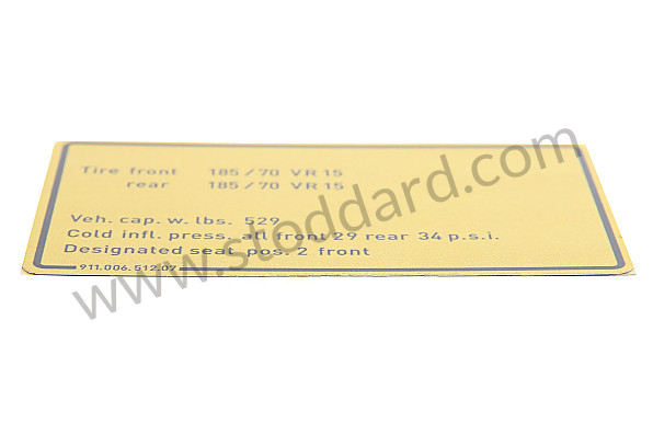 91100651207 - Vehicle Capacities And Tire Pressure Decal For 911 1974-77 for Porsche 