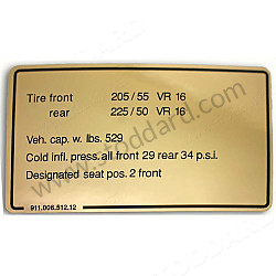 Vehicle Capacities And Tire Pressure Decal 911 1978-1983  (91100651212)