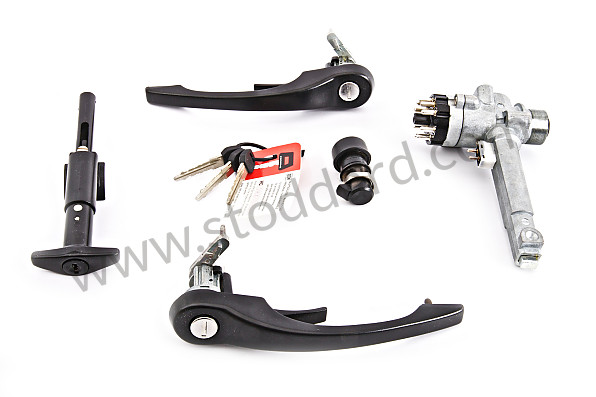 91153890113 - COMPLETE LOCK KIT CONTAINING (TWO BLACK HANDLES + IGNITION SWITCH + GLOVE BOX LOCK + FRONT HOOD LOCK) for Porsche 911 74-77 + 912E &bull; 1976 &bull; 2.7S &bull; Coupe &bull; Automatic Gearbox