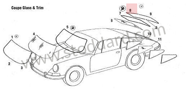 9115419120170K - Front Windshield Window Trim, Right, Black 911 912e 1974-89 for Porsche 