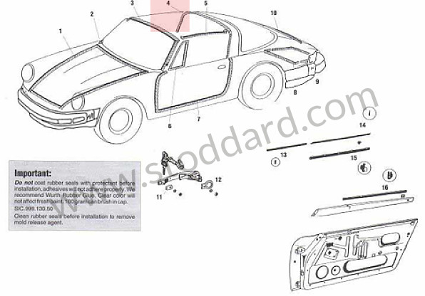 SIC565091478VB - Front Targa Bar Seal 911 964 1984-1994 for Porsche 911 87-89 &bull; 1987 &bull; 3.2 G50 &bull; Targa &bull; Manual Gearbox, 5 Speed