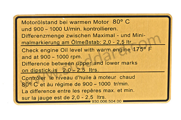 93000650400 - Engine Oil Level Decal 911sc 1978-1980. for Porsche 911 78-83 &bull; 1980 &bull; 3.0Sc &bull; Coupe &bull; Manual Gearbox, 5 Speed
