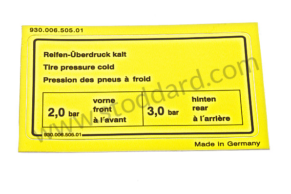 93000650501 - Tire Pressure Decal For 911 Turbo (1978-1986) for Porsche 