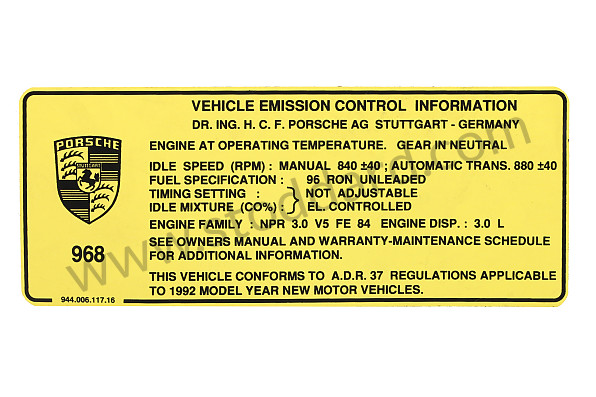 94400611716 - STICKER for Porsche 