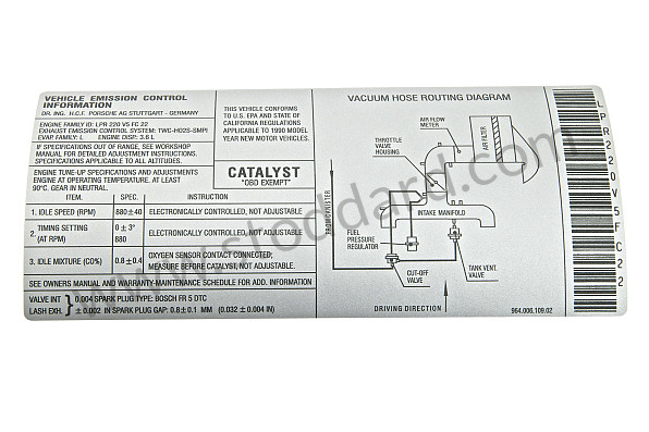 96400610902 - Emissions Sticker For Engine Lid., 964 1989 1990 1991 1992 1993 1994 for Porsche 
