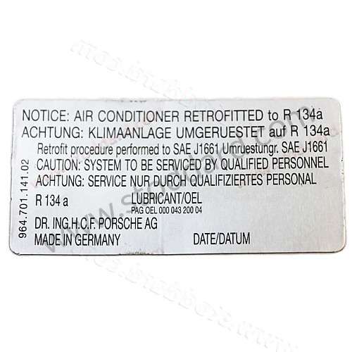 96470114102 - A/C Decal For R134 Retrofit. for Porsche 