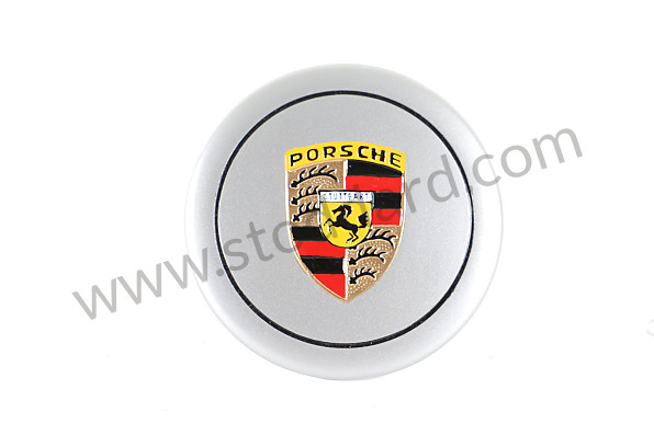99A000576390 - PORSCHE&reg; HAND-PAINTED SILVER CENTER CAP WITH PAINTED CREST, 1965-1973 for Porsche 
