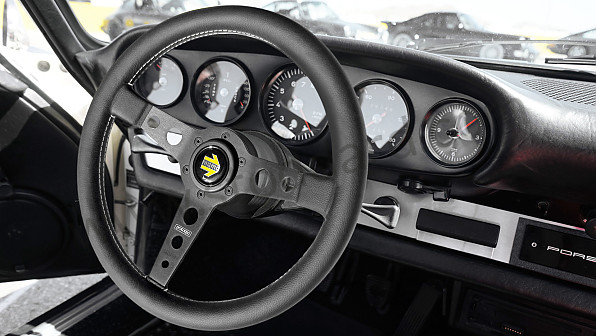 99A001024514 - BLACK LEATHER MOMO PROTOTIPO THREE-SPOKE STEERING WHEEL for Porsche 924 80-85 &bull; 1980 &bull; 924 Turbo &bull; Coupe &bull; Manual Gearbox, 5 Speed