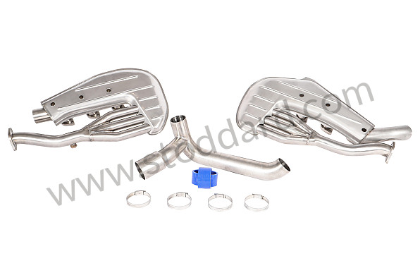 99A001051731 - SUPER SPORT EXHAUST KIT 911 84-89 STAINLESS STEEL 2 OUTLETS 84MM COMPLETE CONTAINS (2 STAINLESS STEEL EXCHANGER SSI + 1 STAINLESS STEEL SILENCER + ORIGINAL TYPE HEATING TUBE + 2 STAINLESS STEEL STRAPS + HEATING SLEEVE + OIL HOSES) for Porsche 