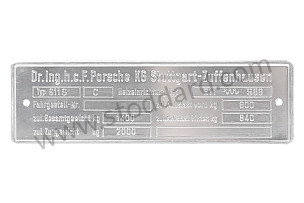 CHASSIS IDENTIFICATION TAG. 911S C 2.2 LITER.  FITS 911 1970-1971  (99A001079180)