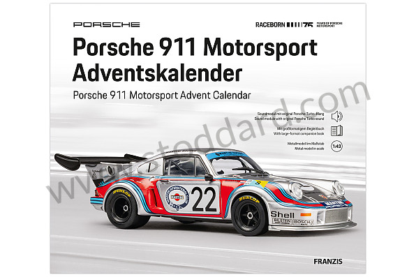 99A001114505 - 911 CARRERA RSR TURBO 2.1 MARTINI RACING ADVENT CALENDAR 1/43 SCALE WITH ENGINE SOUND (ENGLISH & GERMAN) - 75 YEARS MOTORSPORT EDITION for Porsche 