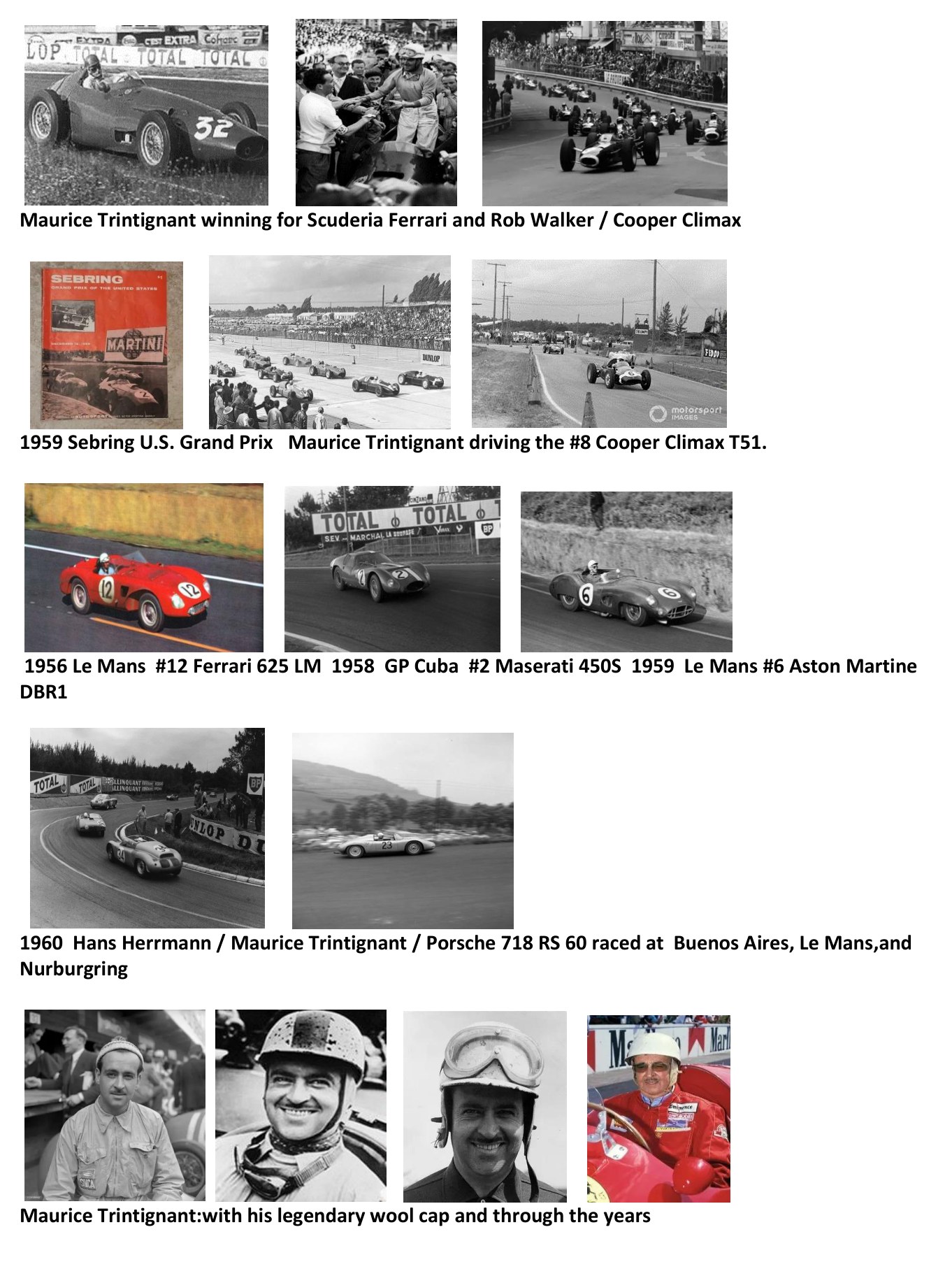 Maurice Trintignant racing for Scuderia Ferrari, Cooper Climax, Maserati, Aston Martin and Porsche