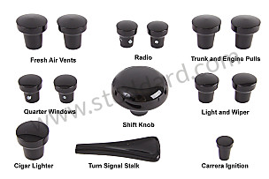 Complete Black Dash Knob Set. New German Production, Matched To Nos. 14 Piece Set. 356A BLACK / BLACK (NLA552KNOBLK)
