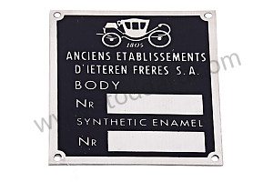 CHASSIS IDENTIFICATION PLATE + "DIETEREN" COLOUR, ROADSTER   