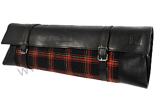 REUTTER RECARO CLASSIC FIRST AID KIT CASE IN LEATHER AND FABRIC WITH STRAPS - BLACK WITH RED CHECK  (99A001078853)