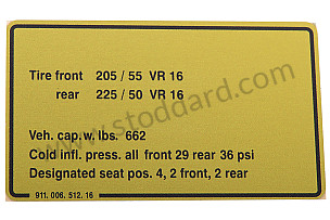 Vehicle Capacities And Tire Pressure Decal 911 1987-89 924 944  (91100651216)