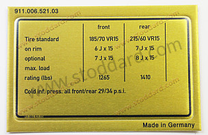 Vehicle Capacities And Tire Pressure Decal For 911 1977 Carrera  (91100652103)