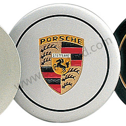 PORSCHE&reg; HAND-PAINTED SILVER CENTER CAP WITH PAINTED CREST, 1974-1989  (99A000576367)