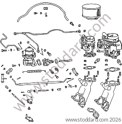 CARBURETTOR HOSE/ CARBURETTOR LINK / INTAKE MANIFOLD / FUEL PUMP / SOLEX 32 AND 40 for Porsche 356A &bull; 1955 &bull; 1300 (506/2) &bull; Cabrio A T1 &bull; Manual Gearbox, 4 Speed