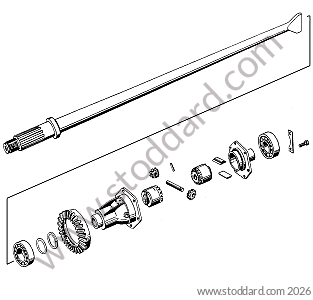 DIFFERENTIAL / PLANETARY GEAR / SECONDARY SHAFT / DIFFERENTIAL BEARING / WHEEL DRIVE SHAFT for Porsche 356A &bull; 1955 &bull; 1300 (506/2) &bull; Cabrio A T1 &bull; Manual Gearbox, 4 Speed