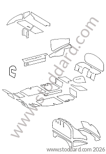 PASSENGER COMPARTMENT SOUNDPROOFING / ENGINE SOUNDPROOFING / FRONT BOOT SOUNDPROOFING for Porsche 356A &bull; 1955 &bull; 1300 (506/2) &bull; Cabrio A T1 &bull; Manual Gearbox, 4 Speed