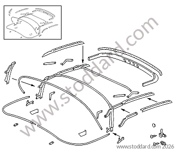 CONVERTIBLE CLOSURE / CONVERTIBLE FRAME for Porsche 356A &bull; 1958 &bull; 1600 (616/1 T2) &bull; Convertible D A T2 &bull; Manual Gearbox, 4 Speed