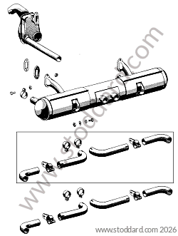 EXHAUST SYSTEM, EARLY VERSION OR USA VERSION for Porsche 356B T6 &bull; 1961 &bull; 1600 (616/1 T6) &bull; Cabrio B T6 &bull; Manual Gearbox, 4 Speed