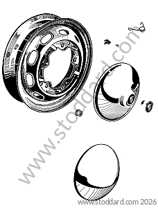 RIM / WHEEL TRIM / WHEEL NUT for Porsche 356B T5 &bull; 1959 &bull; 1600 (616/1 T5) &bull; Cabrio B T5 &bull; Manual Gearbox, 4 Speed