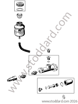 MASTER BRAKE CYLINDER / BRAKE FLUID RESERVOIR / BRAKE CONTACTOR / BRAKE HOSE for Porsche 356C &bull; 1963 &bull; 1600 C (616/15) &bull; Cabrio C &bull; Manual Gearbox, 4 Speed