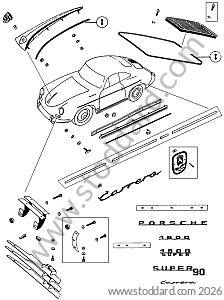 MOULDING / CREST / LOGO / ENGINE COVER GRILLE for Porsche 356B T5 &bull; 1959 &bull; 1600 (616/1 T5) &bull; Cabrio B T5 &bull; Manual Gearbox, 4 Speed