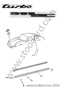 EXTERIOR SILL / SILL RUBBER / STONE GUARD / LOGO / HOOD BADGE / JACK CAP for Porsche 911 78-83 &bull; 1978 &bull; 3.0Sc &bull; Coupe &bull; Manual Gearbox, 5 Speed