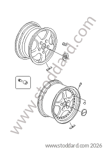 WHEEL RIM / NUT / ANTITHEFT KIT for Porsche 911 Turbo + 965 &bull; 1993 &bull; 3.6 Turbo &bull; Coupe &bull; Manual Gearbox, 5 Speed